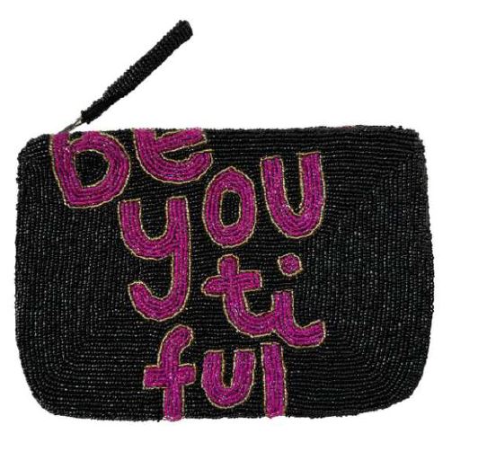 THE JACKSONS LONDON . BEAUTIFUL BEADED CLUTCH BLACK / PINK / GOLD