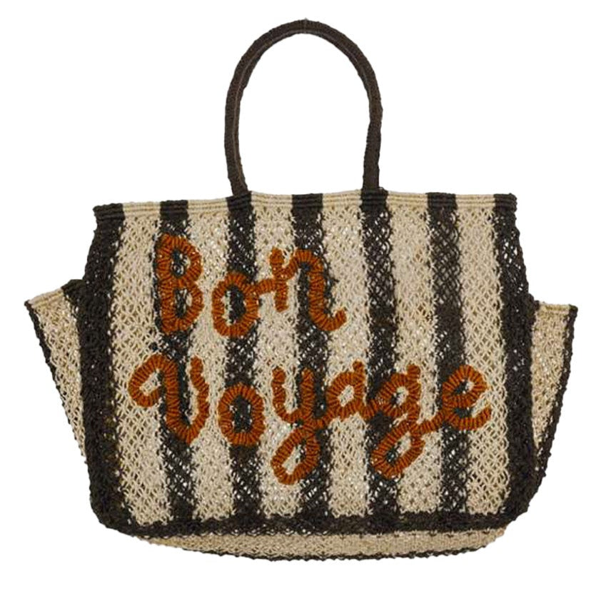 THE JACKSONS LONDON JUTE BAG . BON VOYAGE . STRIPE IN BLACK/NATURAL/GINGER