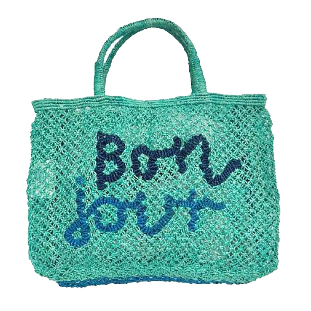THE JACKSONS LONDON JUTE BAG . BONJOUR . IN OCEAN with INDIGO/BLUE