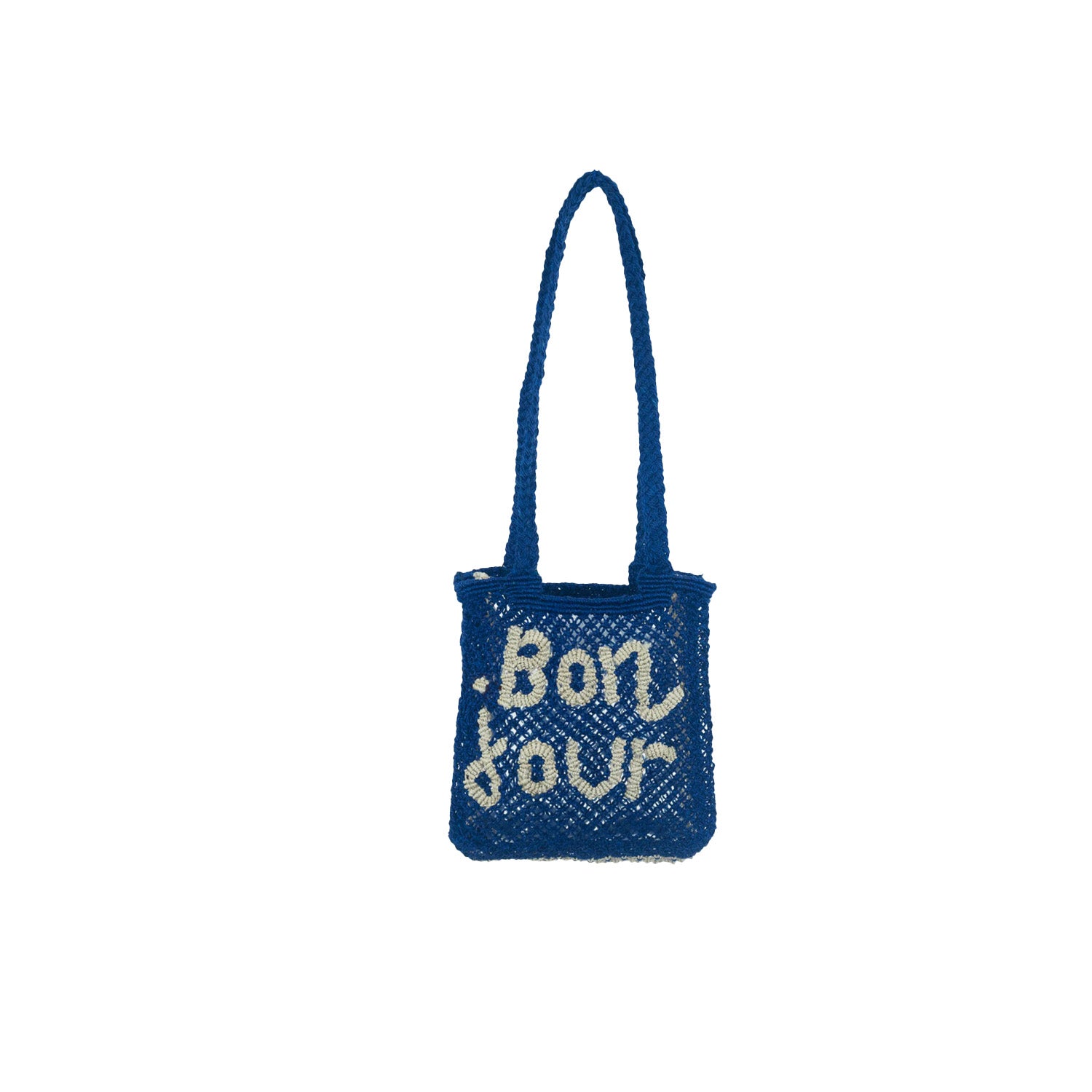 THE JACKSONS LONDON JUTE BAG . BON JOUR . NATURAL IN INDIGO