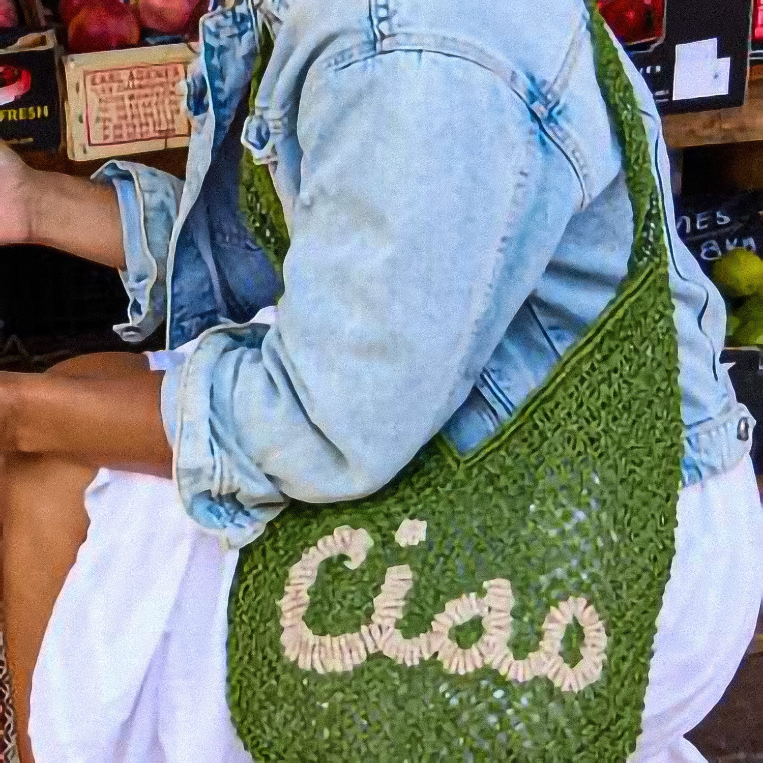 THE JACKSONS LONDON JUTE BAG . CIAO . IN FERN GREEN WITH GINGER