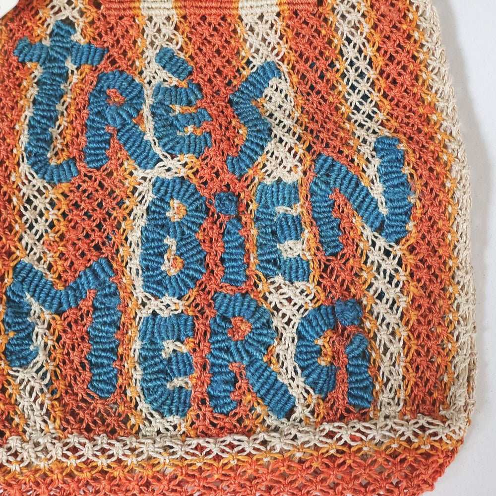 THE JACKSONS LONDON JUTE BAG . TRES BIEN MERCI . IN ORANGE/PEACH/NATURAL WITH OCEAN