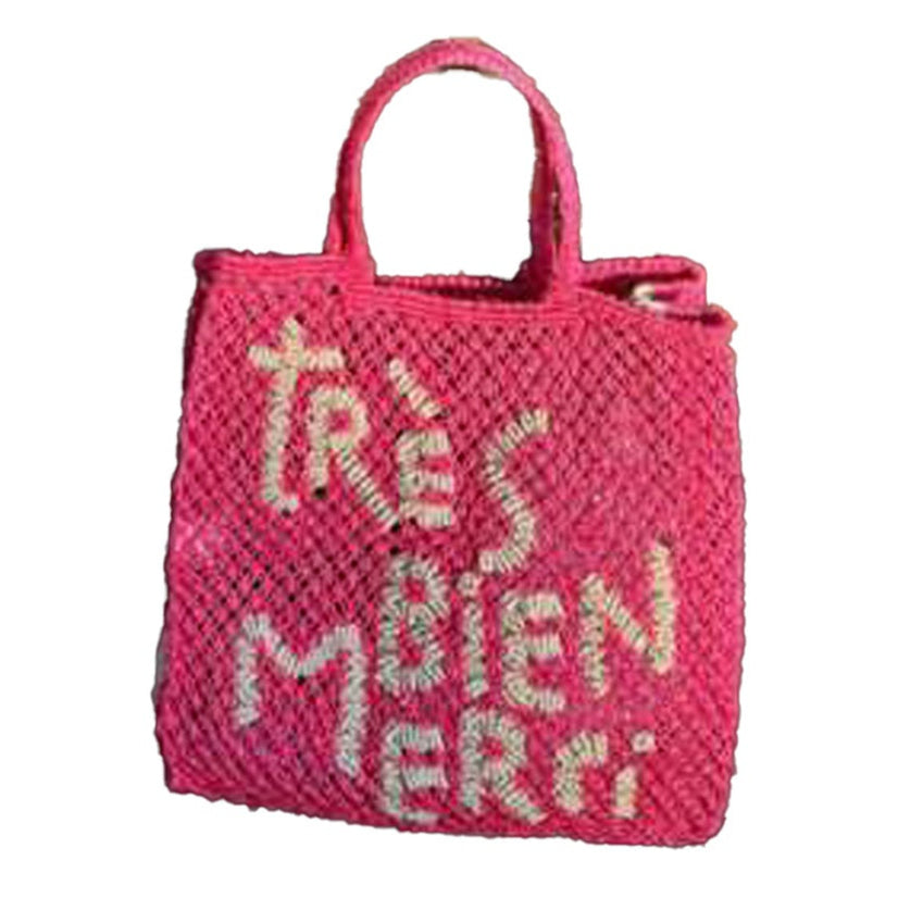 THE JACKSONS LONDON JUTE BAG . TRES BIEN MERCI . IN HOT PINK WITH NATURAL