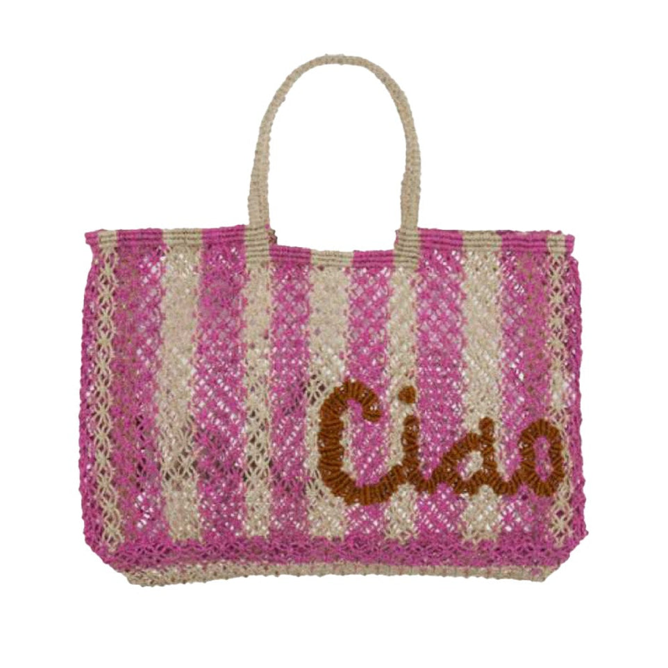 THE JACKSONS LONDON JUTE BAG . CIAO . IN NATURAL/ROSE WITH GINGER