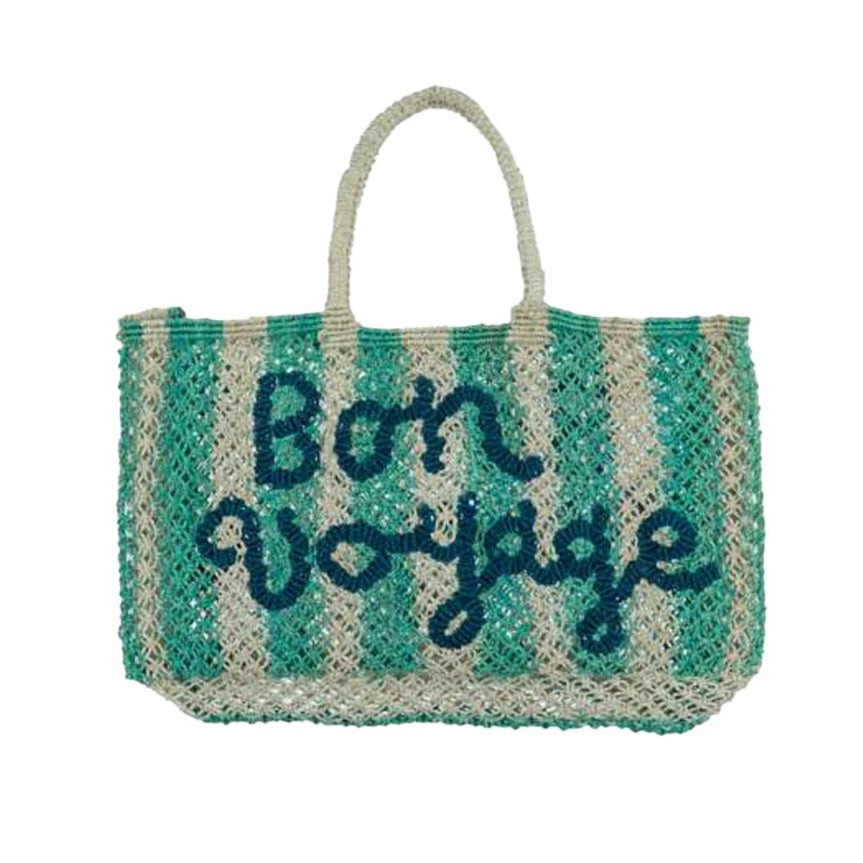 THE JACKSONS LONDON JUTE BAG . BON VOYAGE . IN OCEAN/STRIPE WITH INDIGO