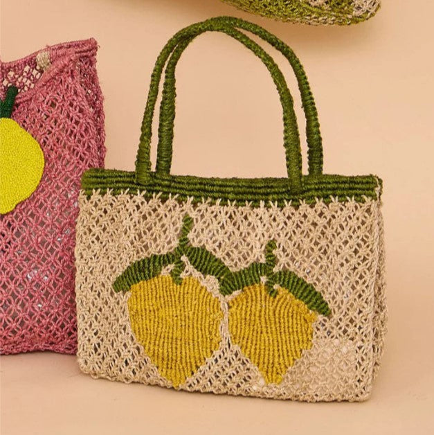 THE JACKSONS LONDON JUTE BAG . LEMONS . IN NATURAL WITH LEMONS