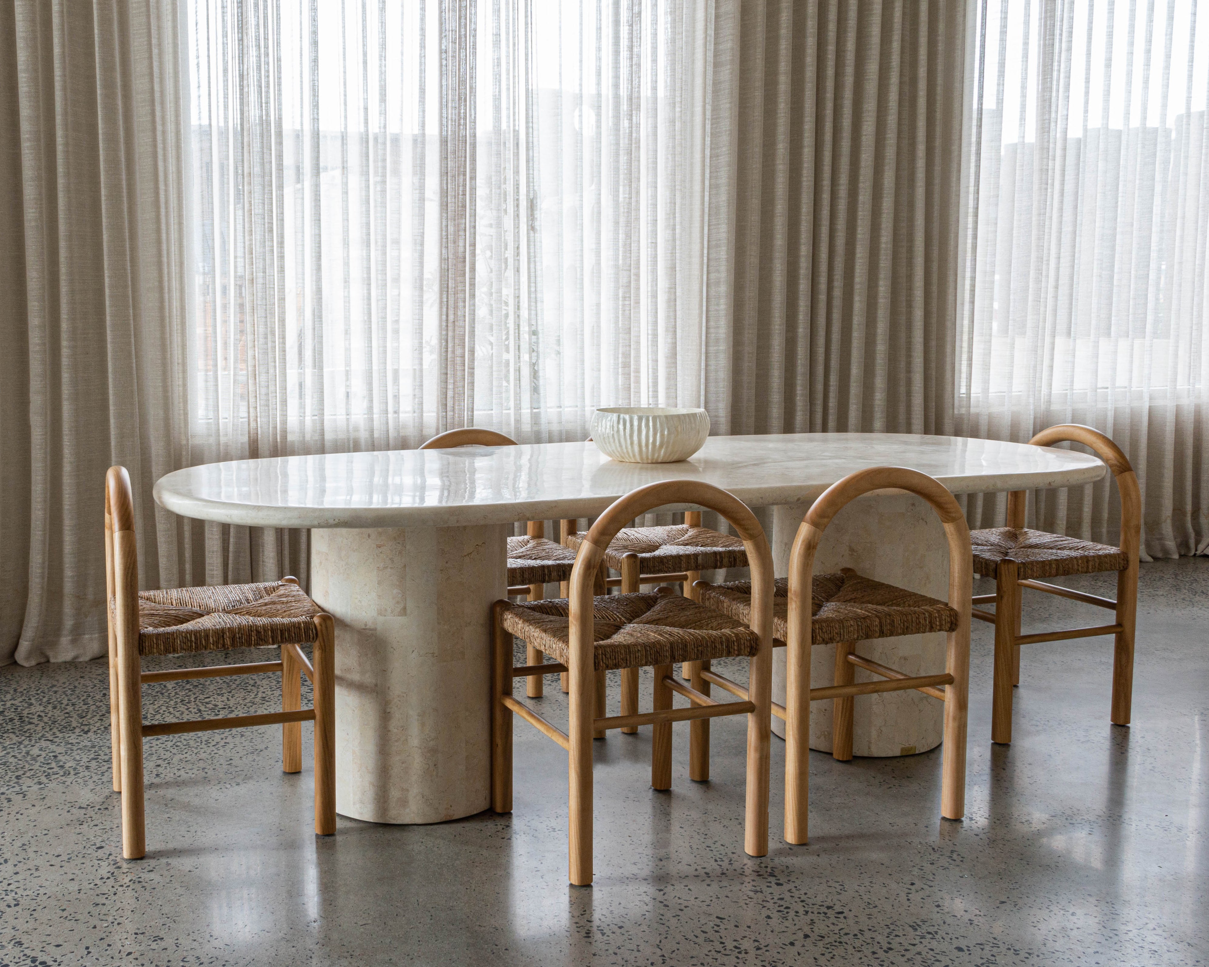 PARADIS OVAL DINING TABLE- SPANISH BEIGE MARBLE ~ EN GOLD