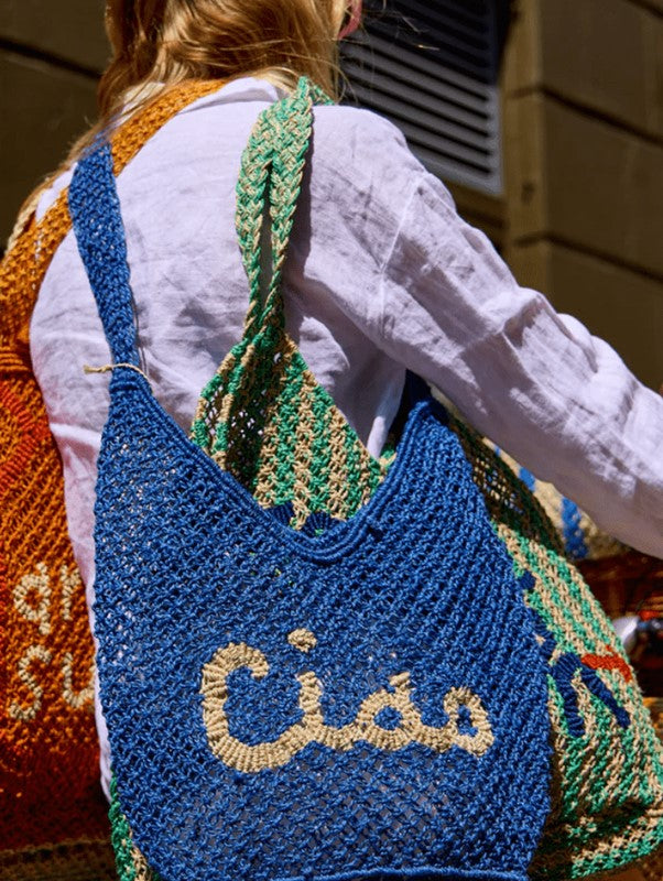 THE JACKSONS LONDON JUTE BAG . CIAO . IN PERI BLUE WITH NATURAL
