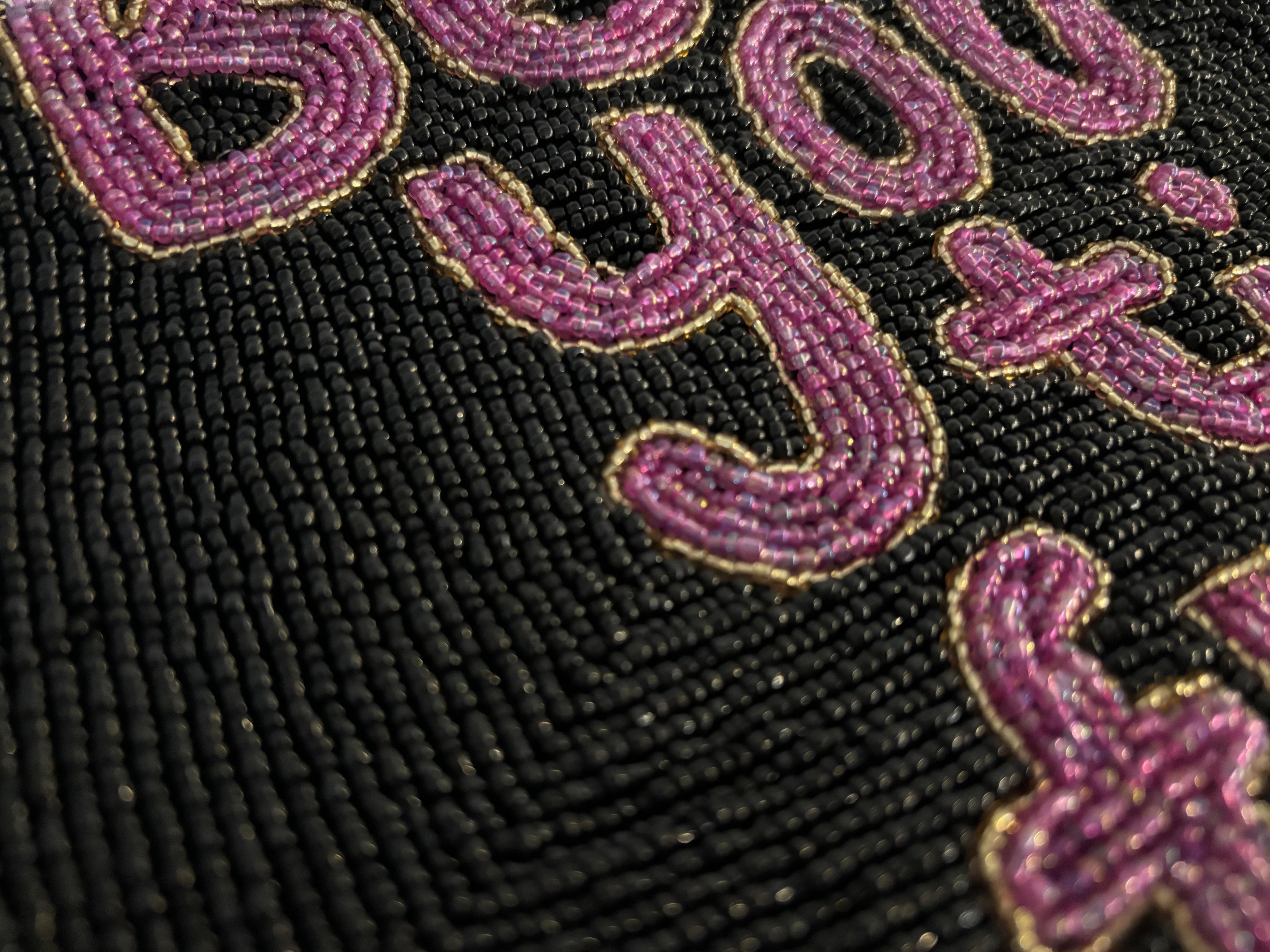 THE JACKSONS LONDON . BEAUTIFUL BEADED CLUTCH BLACK / PINK / GOLD