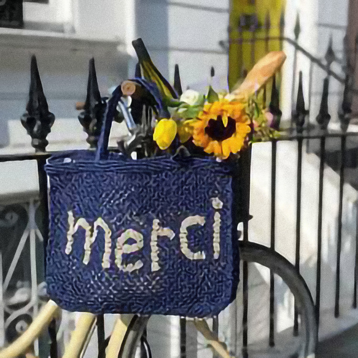 THE JACKSONS LONDON JUTE BAG . MERCI . IN INDIGO WITH NATURAL