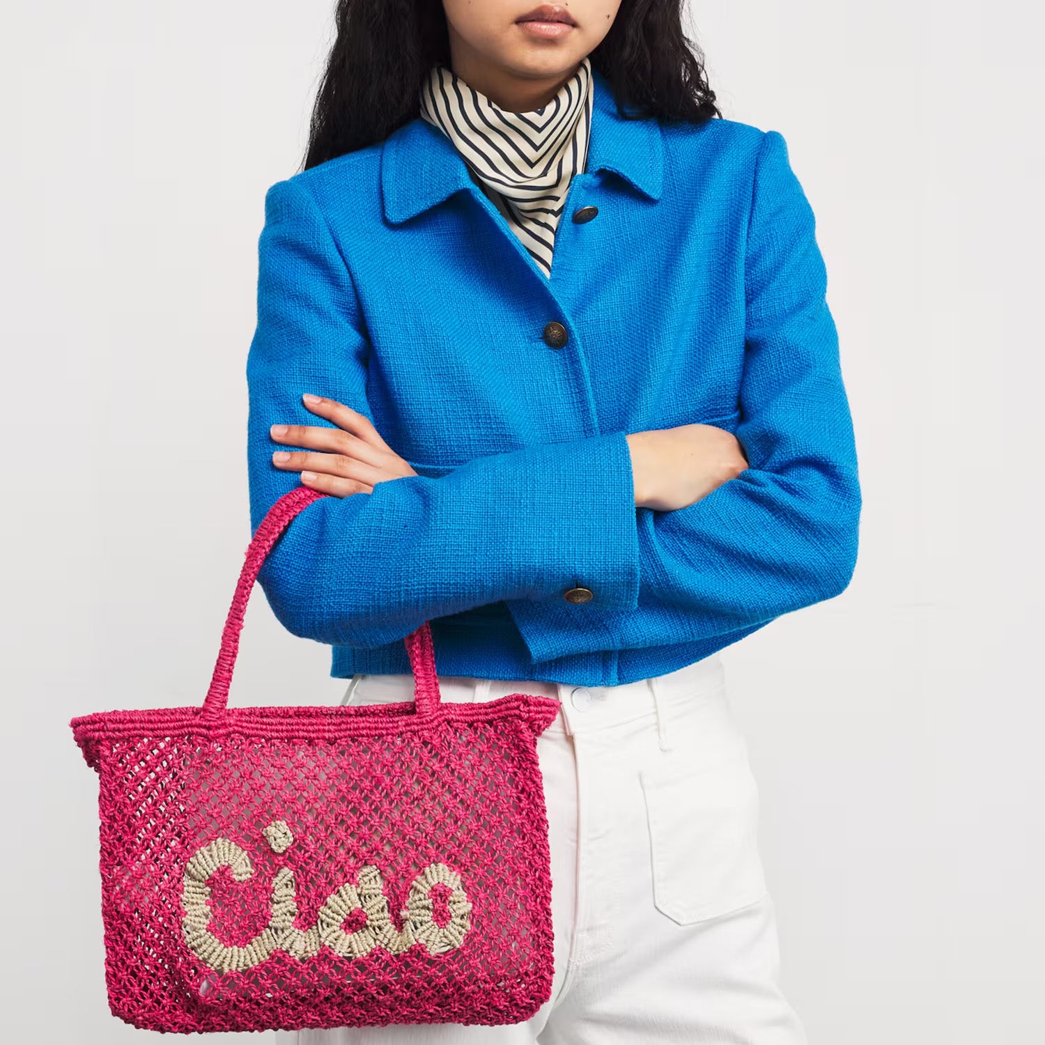 THE JACKSONS LONDON JUTE BAG . CIAO . IN PINK WITH NATURAL