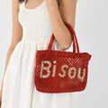 THE JACKSONS LONDON JUTE BAG . BISOU .IN SCARLETT WITH NATURAL