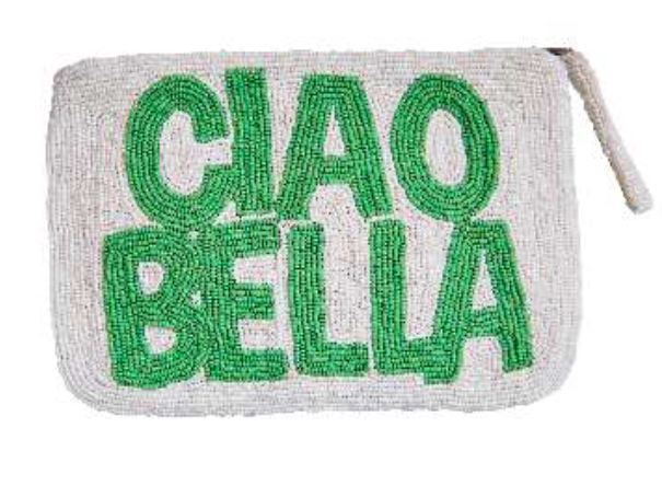 THE JACKSONS LONDON . CIAO BELLA BEADED CLUTCH WHITE / GREEN