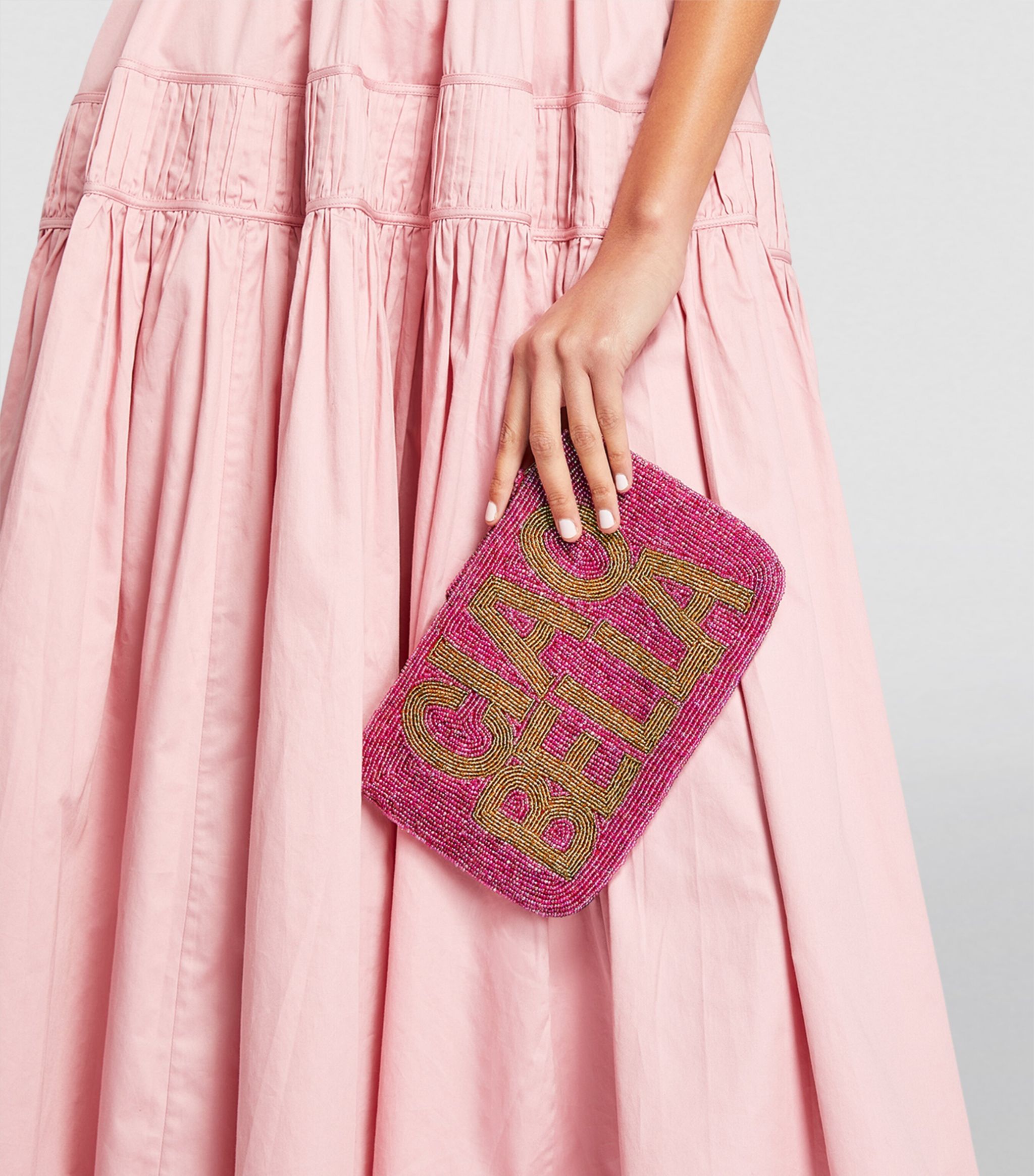 THE JACKSONS LONDON . CIAO BELLA BEADED CLUTCH PINK / GOLD